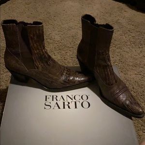 Franco Sarto Brown Leather Snake Embossed Boot 7.5